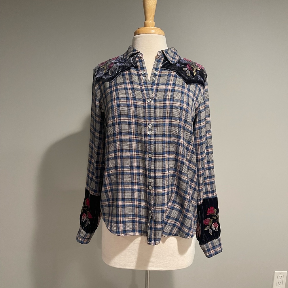 Johnny Was Puff Sleeve Western Shirt Cirla Plaid size M - Picture 2 of 7